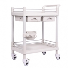 ABS material medical trolley cart with two drawer and one Bucket