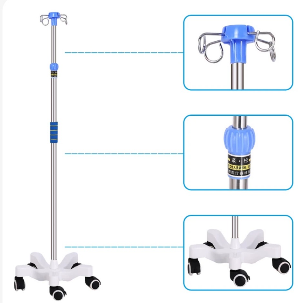 IV Drip Stand, 5 Wheels + 4 Hooks, Height Adjustment: 108-210cm-0