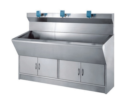 Auto-Sensing stainless steel hospital hand washing sink for three preson-0