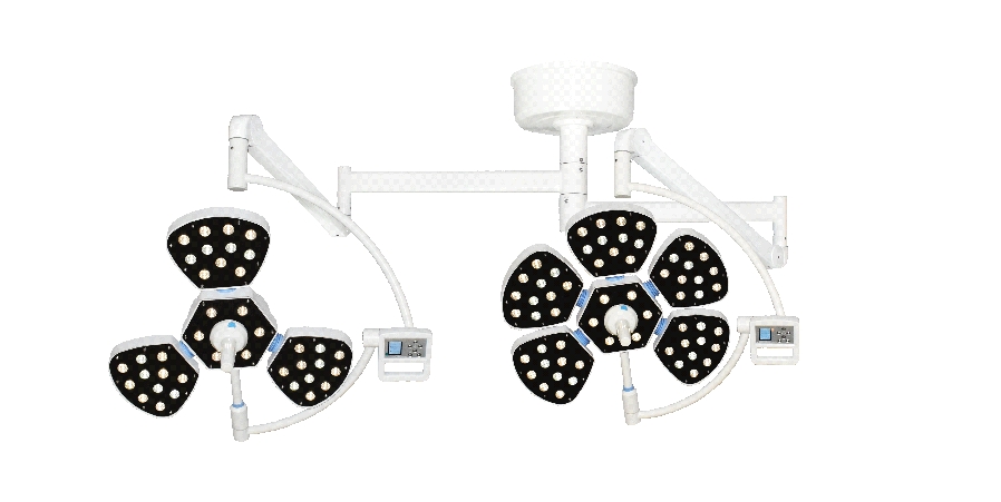 L&aacute;mpara quir&uacute;rgica sin sombras LED de p&eacute;talos ultra delgados de doble cabeza montada en el techo 700-500-0