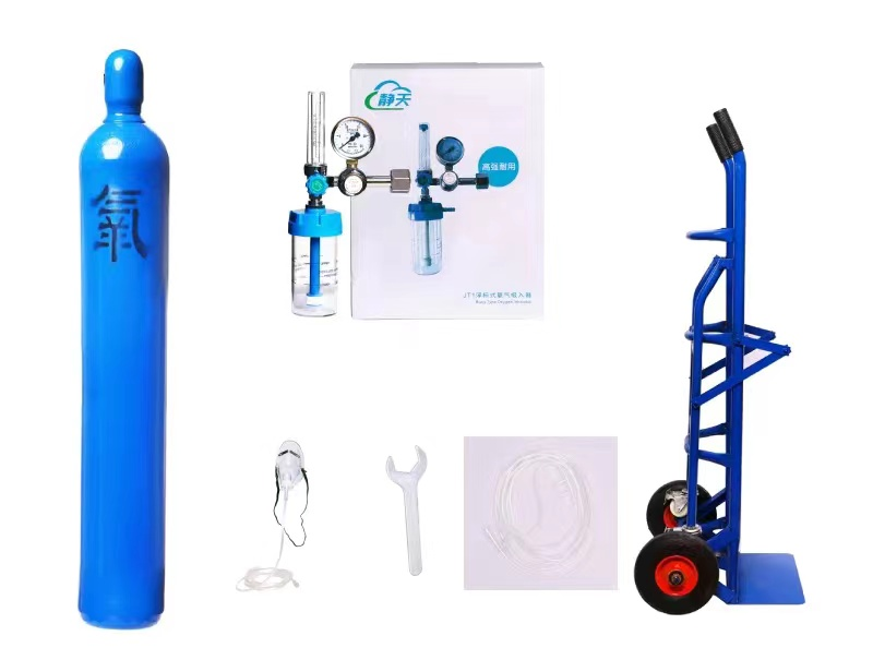 40L oxygen cylinder + oxygen regulator + trolley + oxygen mask + nasal oxygen tube + wrench-0