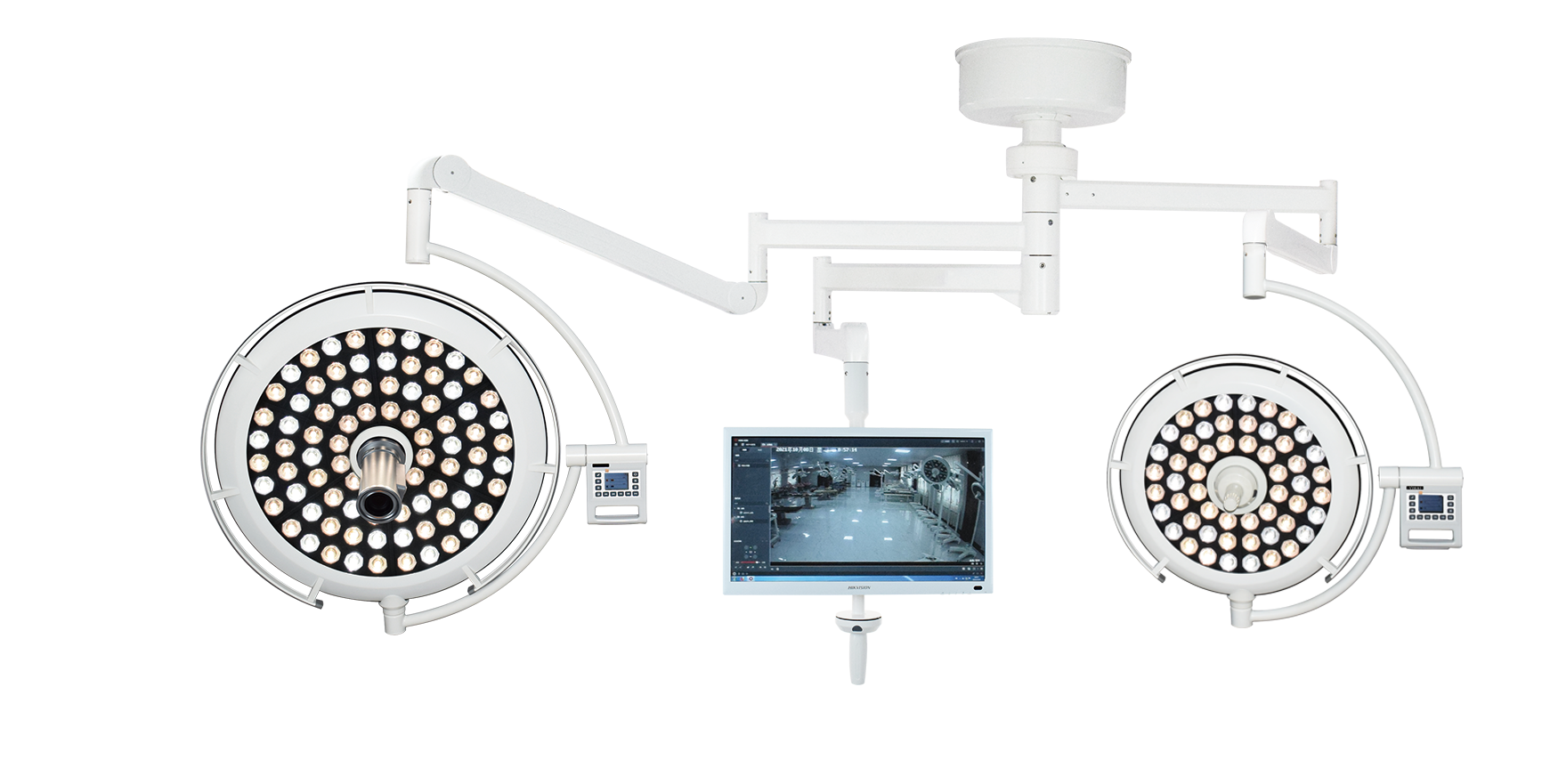 Ceiling mounted LED surgical lighting with camera and video system