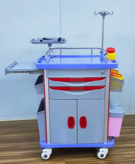 Medical trolley. Three small drawers + double doors-0