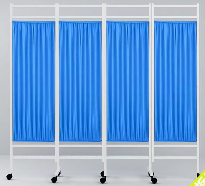 Pantalla m&eacute;dica m&oacute;vil plegable con cortinas, pantalla m&eacute;dica de 4 paneles // Tubo de hierro cuadrado de 0,5 mm de espesor-0