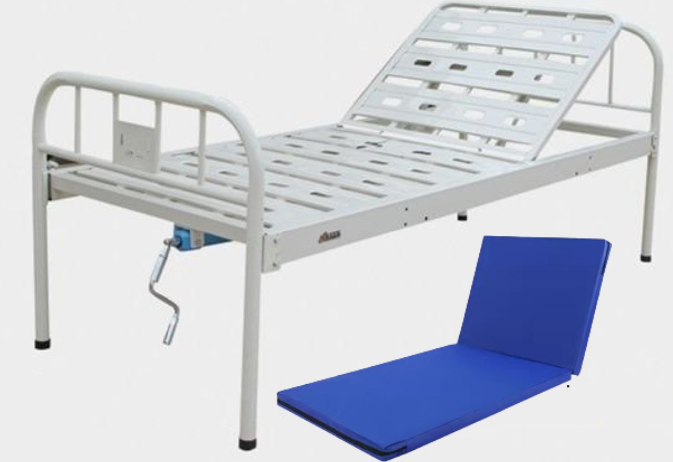 Single-Crank Iron Hospital Bed + 10cm Upgraded Mattress: 4cm coir + 6cm foam (35D density) + Oxford cloth cover.-0