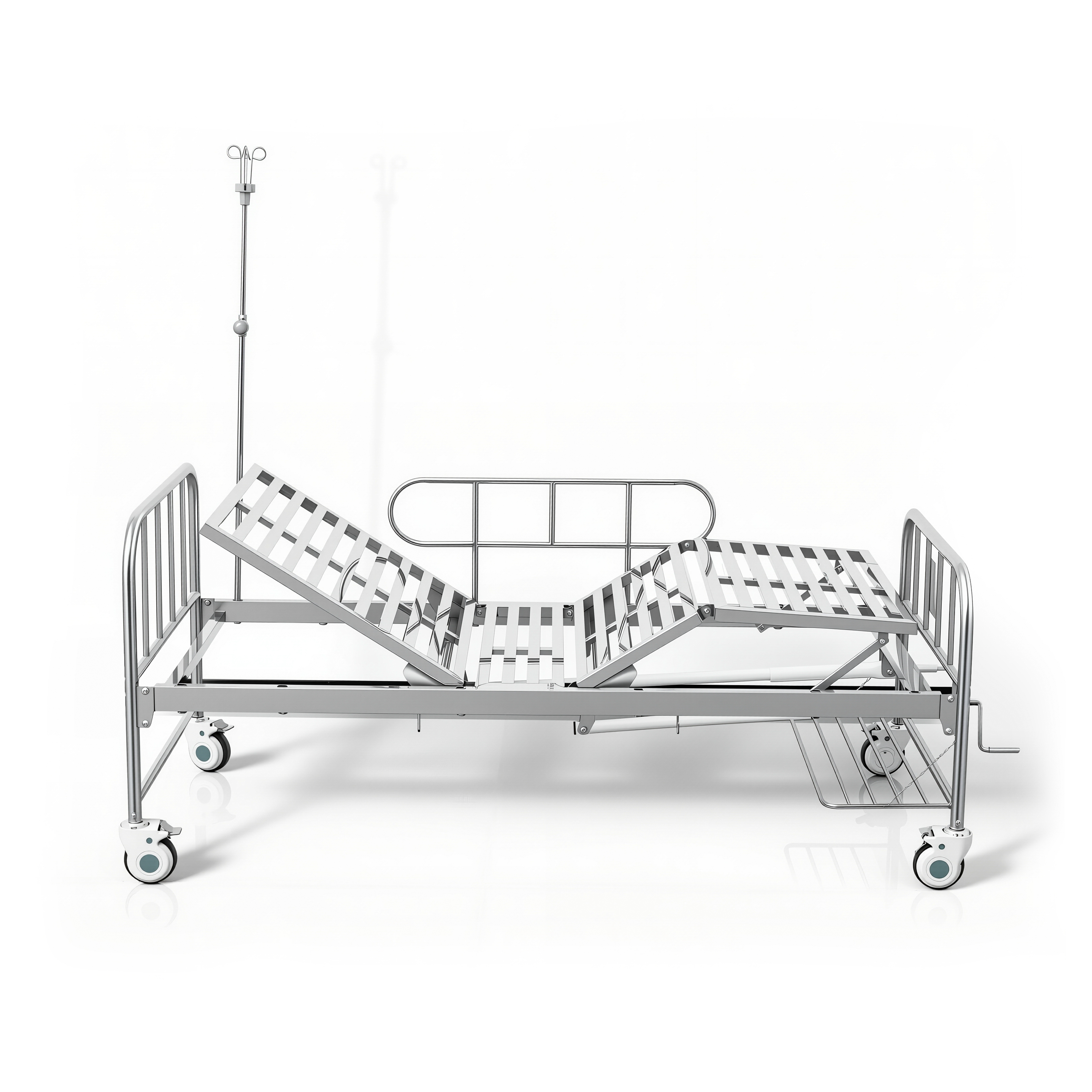Cama de hospital manual de acero inoxidable con doble manivela-3