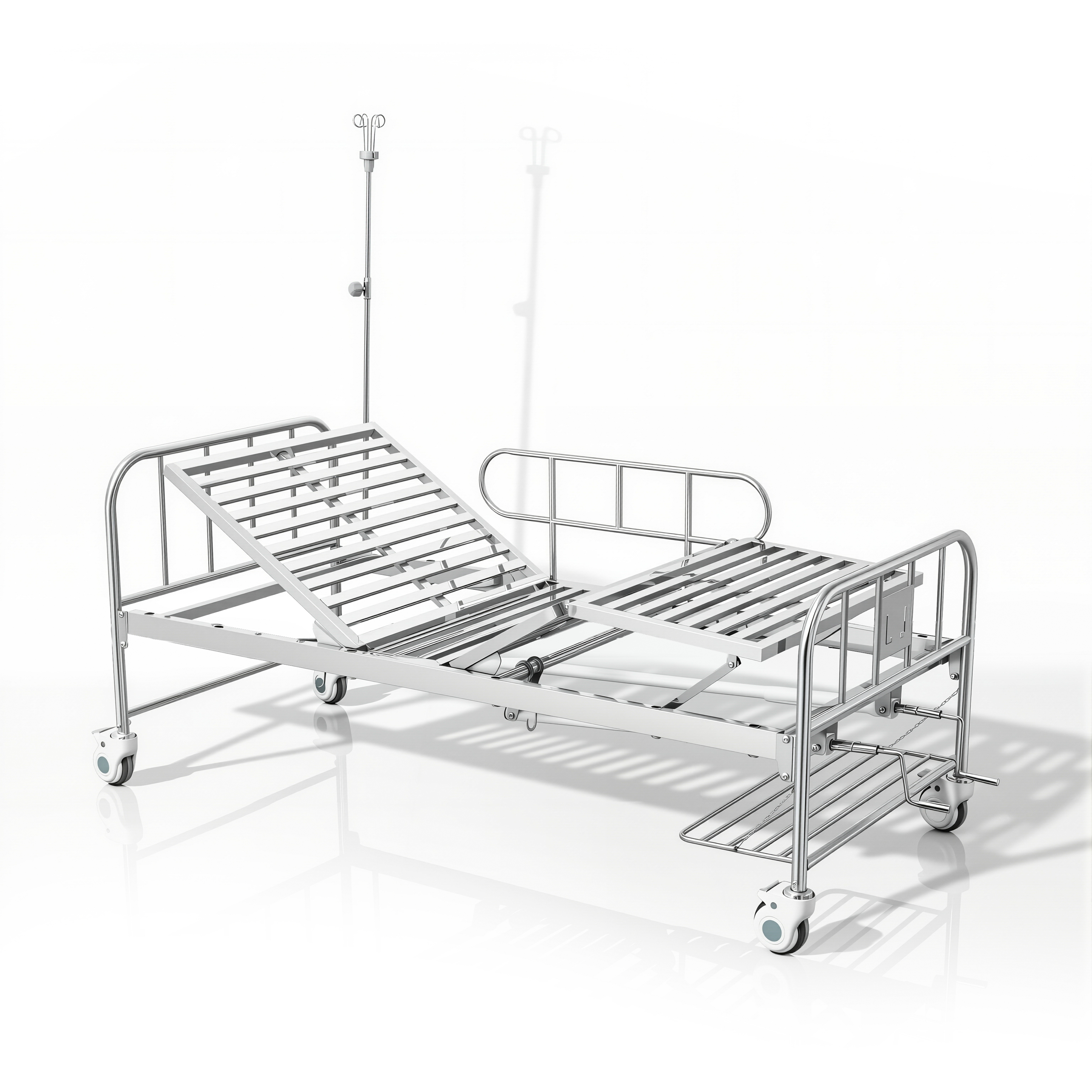 Cama de hospital manual de acero inoxidable con doble manivela-0