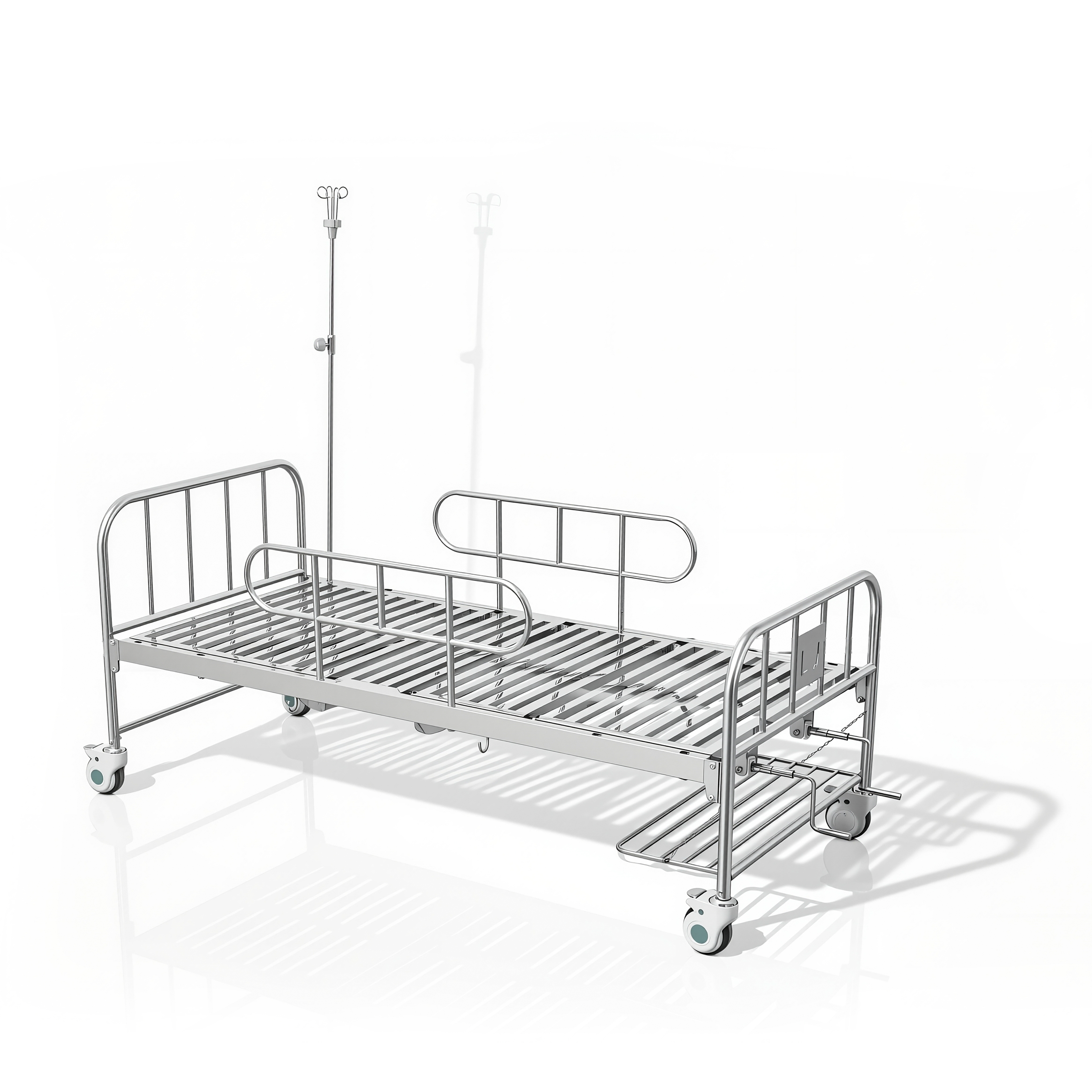 Cama de hospital manual de acero inoxidable con doble manivela-1
