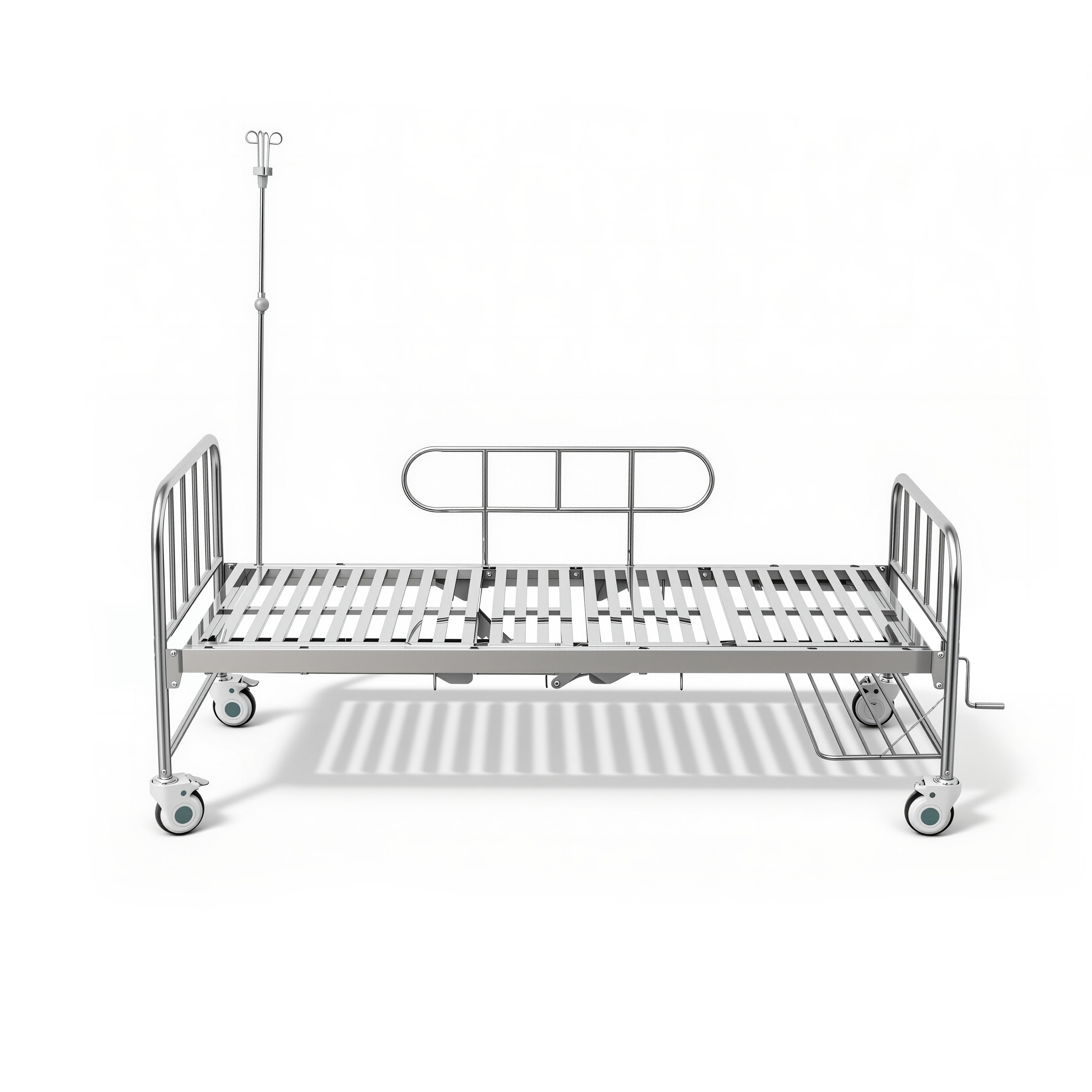 Cama de hospital manual de acero inoxidable con doble manivela-4