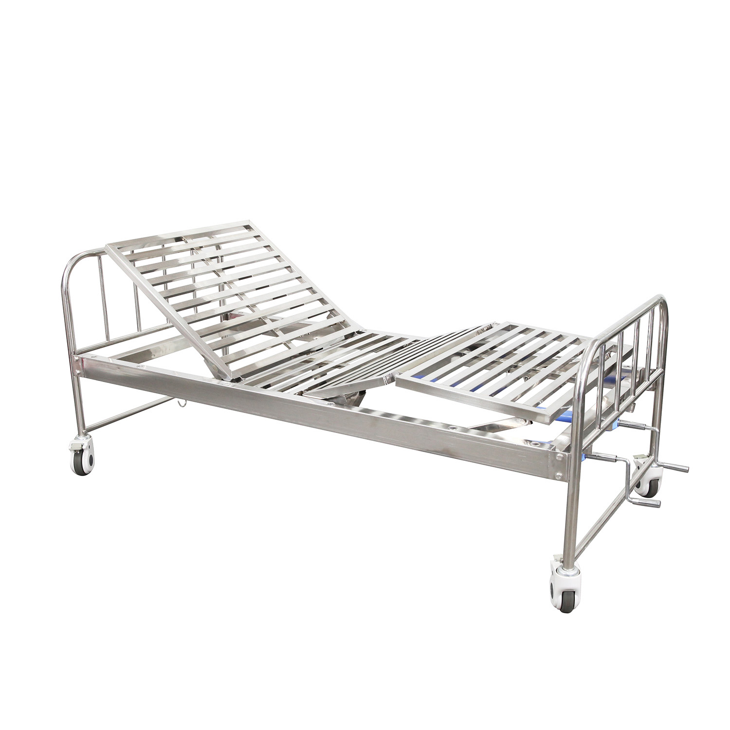 Stainless Steel Manual Nursing Bed with Dual-Crank Adjustment (Includes Mosquito Net Frame)-1