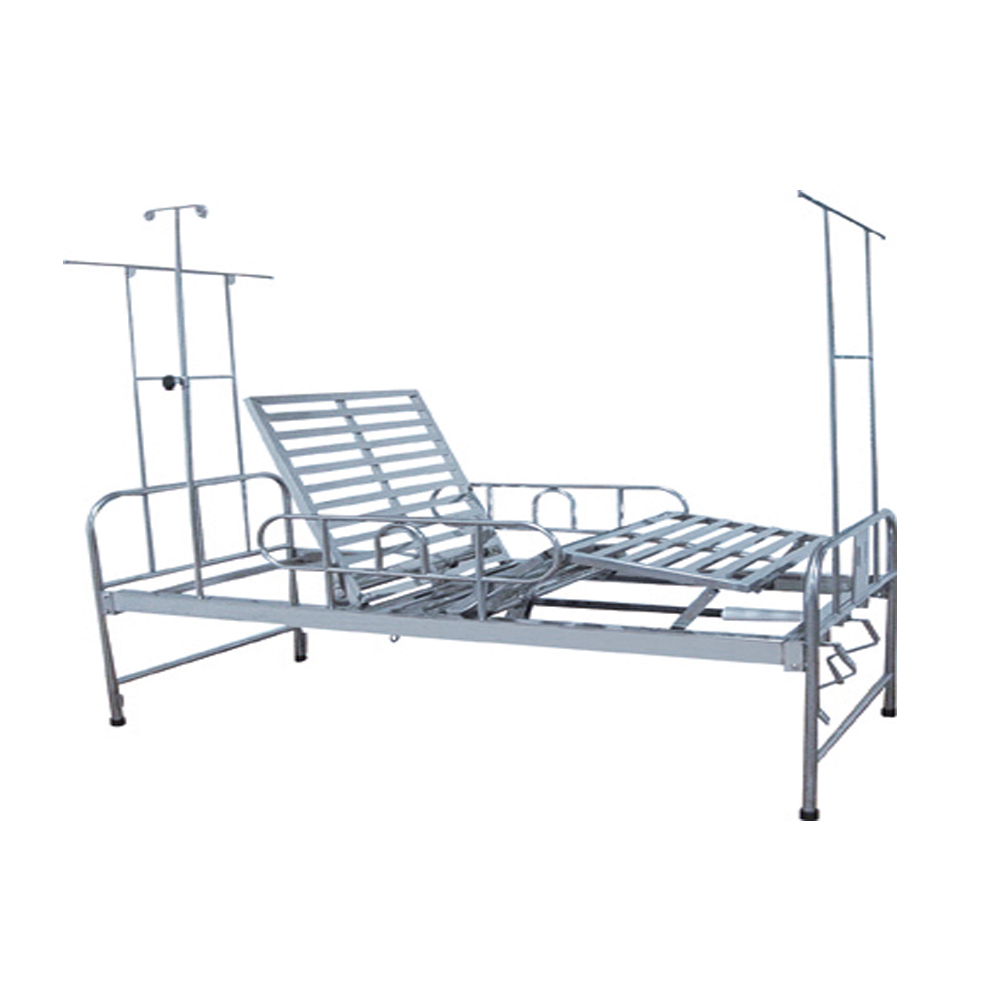 Stainless Steel Manual Nursing Bed with Dual-Crank Adjustment (Includes Mosquito Net Frame)-1