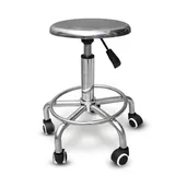 Taburete Alto de Acero Inoxidable 5 Patas con Ruedas y Funci&oacute;n de Elevaci&oacute;n